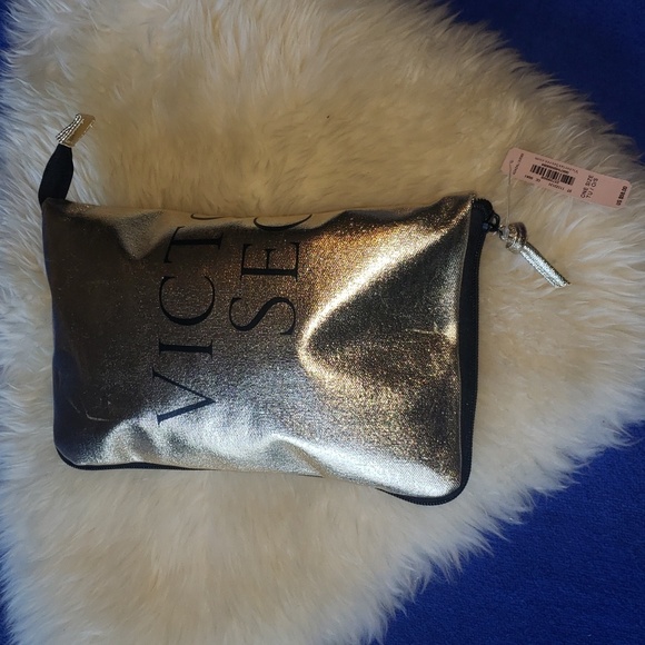 Victorias Secret Gold Packable Zippered Travel Bag NWT - Picture 3 of 13